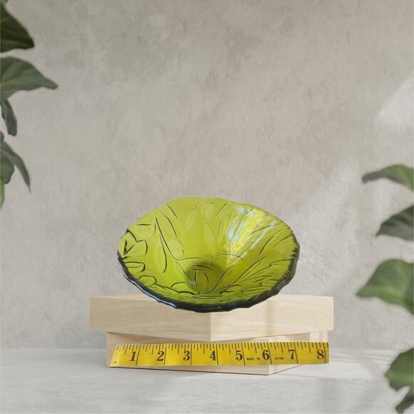 Vintage MCM Green Floral/Plant Drepression Glass Bowl Mid Centruy Modern Decor - Picture 10 of 10